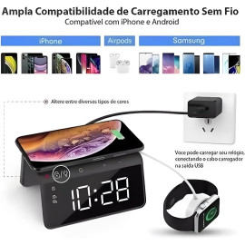 Carregador Indução + Relógio Despertado