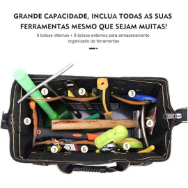 Bolsa para Ferramentas Ultra Resistente, Material Reforçado com Costuras Firmes, Múltiplos Bolsos, Fundo Rígido