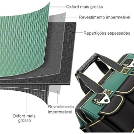 Bolsa para Ferramentas Ultra Resistente, Material Reforçado com Costuras Firmes, Múltiplos Bolsos, Fundo Rígido