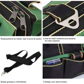 Bolsa para Ferramentas Ultra Resistente, Material Reforçado com Costuras Firmes, Múltiplos Bolsos, Fundo Rígido