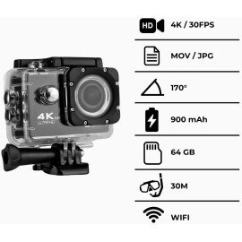 Câmera Filmadora Action Pro 4K Sports ULTRA-HD, Wi-Fi, 16MP, À Prova D'água, Lente 170°