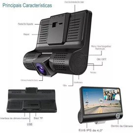 Câmera Veicular Dupla Full HD, LCD 4 Polegadas, Frontal e Traseira para Automóveis