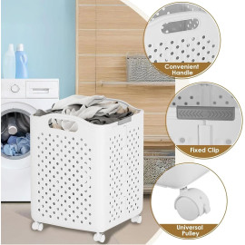 Cesto de Roupa Suja Dobrável de Plástico com Rodas 46x38,5x28,5cm