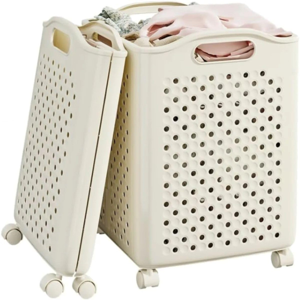 Cesto de Roupa Suja Dobrável de Plástico com Rodas 46x38,5x28,5cm