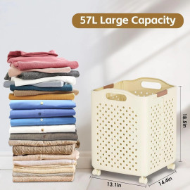 Cesto de Roupa Suja Dobrável de Plástico com Rodas 46x38,5x28,5cm