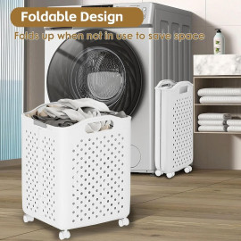Cesto de Roupa Suja Dobrável de Plástico com Rodas 46x38,5x28,5cm