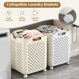 Cesto de Roupa Suja Dobrável de Plástico com Rodas 46x38,5x28,5cm