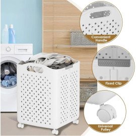Cesto de Roupa Suja Dobrável de Plástico com Rodas 46x38,5x28,5cm