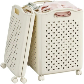 Cesto de Roupa Suja Dobrável de Plástico com Rodas 46x38,5x28,5cm