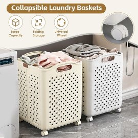 Cesto de Roupa Suja Dobrável de Plástico com Rodas 46x38,5x28,5cm