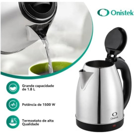 Chaleira Elétrica 1,8 Litros, 1500W, Base Giratória 360°, Aço Inox