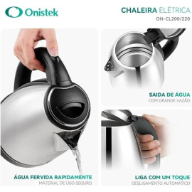 Chaleira Elétrica 1,8 Litros, 1500W, Base Giratória 360°, Aço Inox