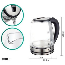 Chaleira Elétrica de Vidro, 1.8L, Desligamento Automático, Aço Inoxidável, 1500W