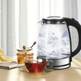 Chaleira Elétrica de Vidro, 1.8L, Desligamento Automático, Aço Inoxidável, 1500W