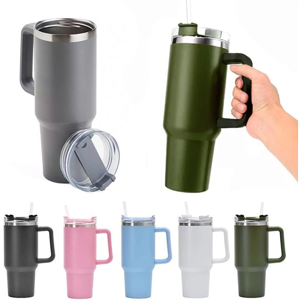 Copo Térmico Aço Inox 1200ml Caneca C/Alça Canudo Água Gelada Quente