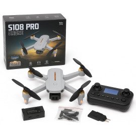 Drone S108 Pro com Câmera 4K, Controle Remoto com Tela, 2 Baterias, Autonomia 15 Minutos, Dobrável