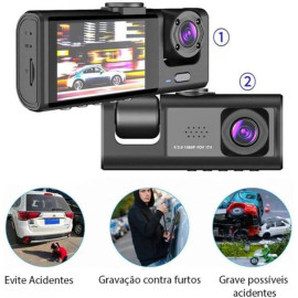 DVR Automotivo Câmera Frontal Interna Ré Grava Imagem E Som