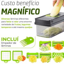 Fatiador e Ralador Profissional 16 em 1 com Lâminas Inox