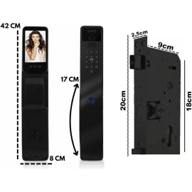 Fechadura Digital com Reconhecimento Facial, Biometria, Senha, Cartão RFID, Chave Mecânica e à Prova d'Água