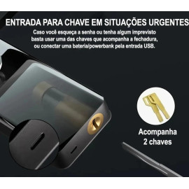 Fechadura Digital com Reconhecimento Facial, Biometria, Senha, Cartão RFID, Chave Mecânica e à Prova d'Água