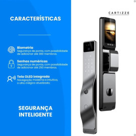 Fechadura Digital com Reconhecimento Facial, Biometria, Senha, Cartão RFID, Chave Mecânica e à Prova d'Água