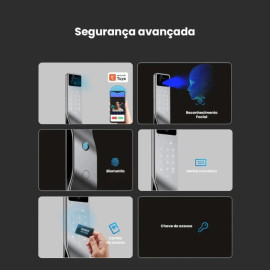 Fechadura Digital com Reconhecimento Facial, Biometria, Senha, Cartão RFID, Chave Mecânica e à Prova d'Água