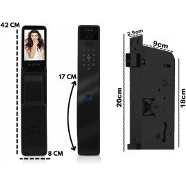 Fechadura Digital com Reconhecimento Facial, Biometria, Senha, Cartão RFID, Chave Mecânica e à Prova d'Água