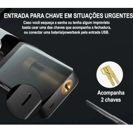 Fechadura Digital com Reconhecimento Facial, Biometria, Senha, Cartão RFID, Chave Mecânica e à Prova d'Água