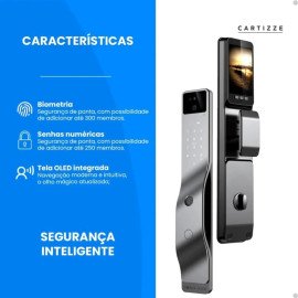Fechadura Digital com Reconhecimento Facial, Biometria, Senha, Cartão RFID, Chave Mecânica e à Prova d'Água