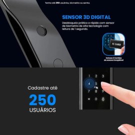 Fechadura Digital com Reconhecimento Facial, Biometria, Senha, Cartão RFID, Chave Mecânica e à Prova d'Água