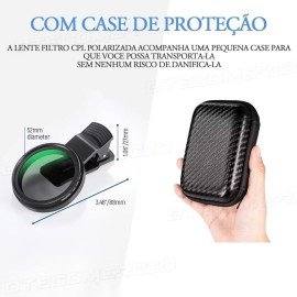 Filtro CPL Polarizador 52mm para Celular com Clipe Universal e Anti Reflexo
