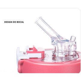 Garrafa De Água Squeeze Alce Com Adesivos Para Criança Portátil Com Desenho Alça e Canudo