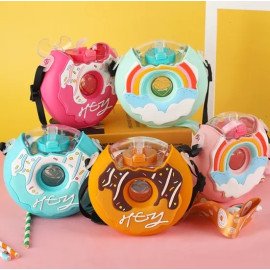 Garrafa de água Donut 380 ml com canudo para crianças (Verde e Rosa)