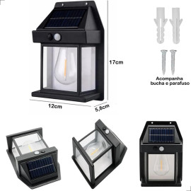 Lâmpada Led de Parede Solar Vintage com Sensor de Movimento
