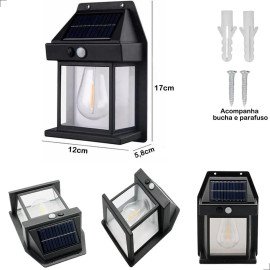 Lâmpada Led de Parede Solar Vintage com Sensor de Movimento