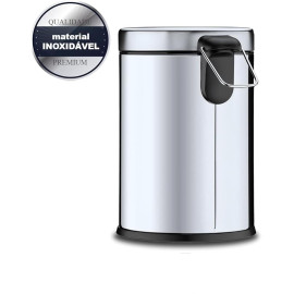 Lixeira Inox com Pedal, Aço Inoxidável, Balde Removível e Pedal Antiderrapante
