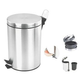 Lixeira Inox com Pedal, Aço Inoxidável, Balde Removível e Pedal Antiderrapante