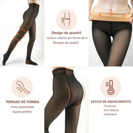 Meia Calça De Frio Lã Forrada Com Pelúcia Aveludada Translúcida Térmica Modeladora Inverno Com Pé Premium