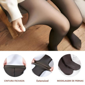 Meia Calça De Frio Lã Forrada Com Pelúcia Aveludada Translúcida Térmica Modeladora Inverno Com Pé Premium
