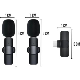 Microfone de Lapela Duplo Sem Fio Bluetooth USB-C Compatível com iPhone 15 Todos e Samsung (Microfone Lapela Duplo USB Tipo C)