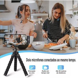 Microfone de Lapela Duplo Sem Fio Bluetooth USB-C Compatível com iPhone 15 Todos e Samsung (Microfone Lapela Duplo USB Tipo C)