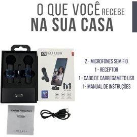 Microfone de Lapela Duplo Sem Fio Bluetooth USB-C Compatível com iPhone 15 Todos e Samsung (Microfone Lapela Duplo USB Tipo C)