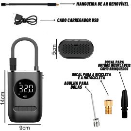 Mini Calibrador Compressor Portátil De Ar Digital, Recarregável USB Com Lanterna