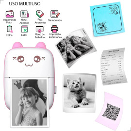 Mini Impressora Térmica Portátil De Bolso Impressão Sem Fio Fotos Notas Bluetooth Para Celulares Tablets (Azul/Rosa)