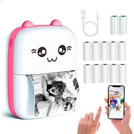 Mini Impressora Térmica Portátil De Bolso Impressão Sem Fio Fotos Notas Bluetooth Para Celulares Tablets (Azul/Rosa)