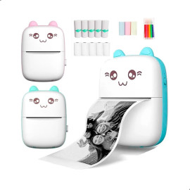 Mini Impressora Térmica Portátil De Bolso Impressão Sem Fio Fotos Notas Bluetooth Para Celulares Tablets (Azul/Rosa)