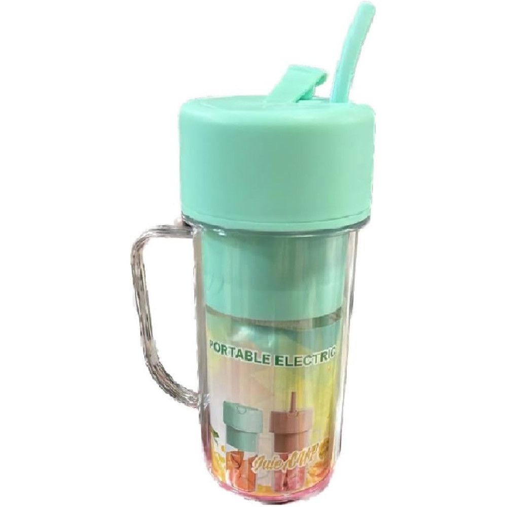 Mini Liquidificador Portátil 6 Lâminas c/Canudo 420ml (Verde/Rosa)