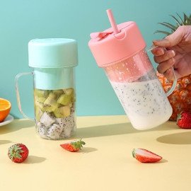 Mini Liquidificador Portátil 6 Lâminas c/Canudo 420ml (Verde/Rosa)