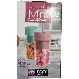 Mini Liquidificador Portátil 6 Lâminas c/Canudo 420ml (Verde/Rosa)