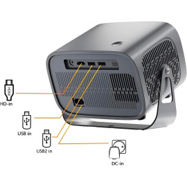 Mini Projetor Portátil 4K 1080P Full HD, Android 13, Wi-Fi 6 5G/2.4G, Bluetooth 5.2, Correção Trapezoidal, Rotação 360°